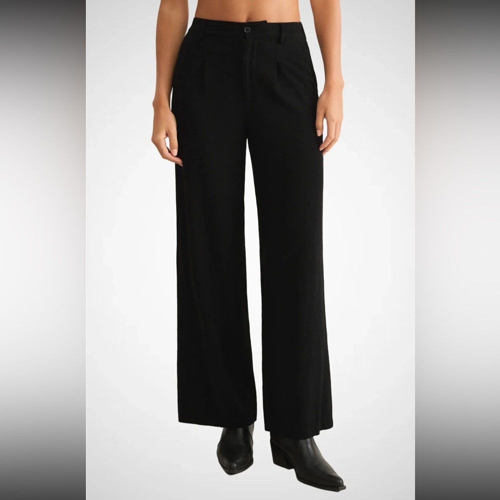 Women’s Z Supply Black Viscose & Linen Wide-Leg Pants